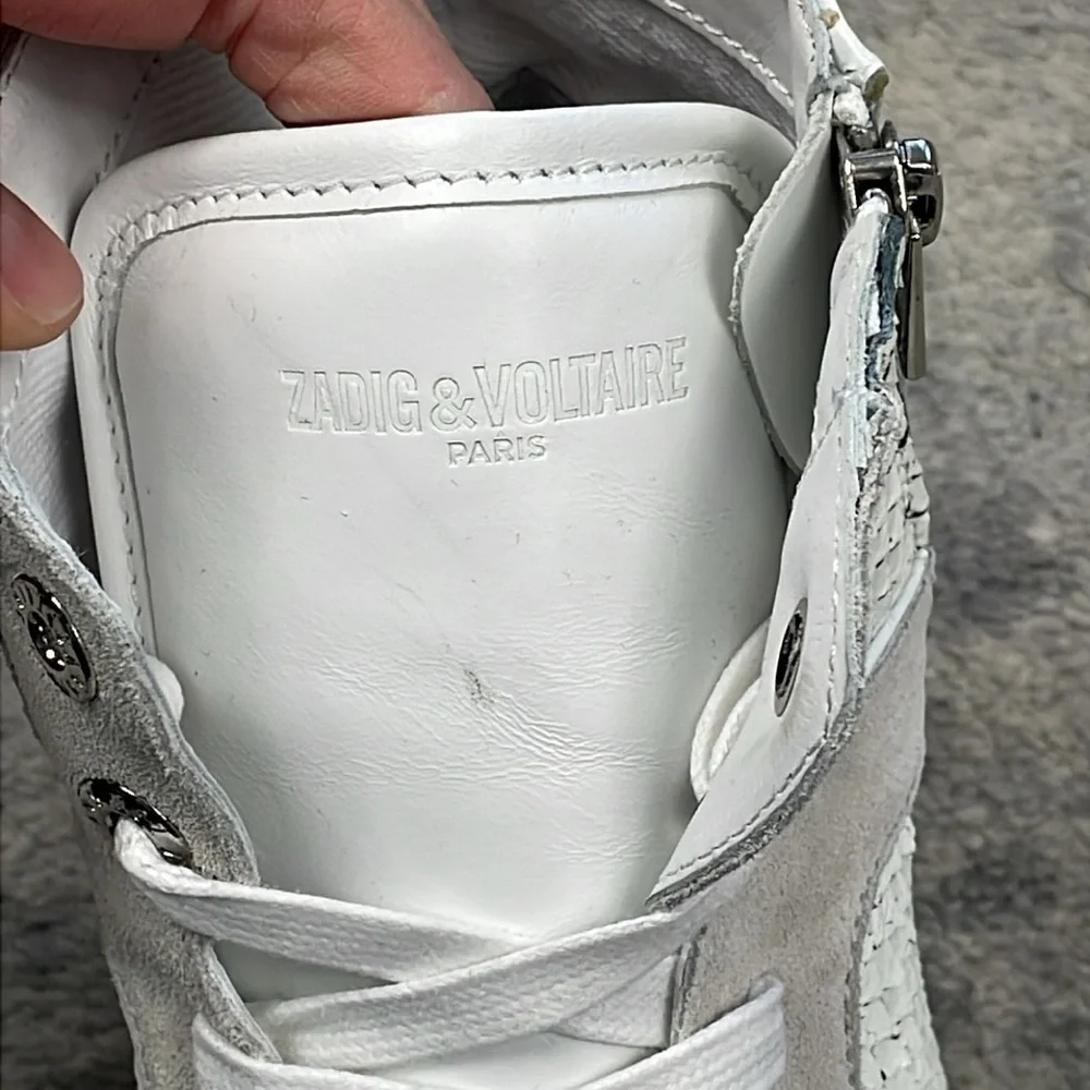 NIB Zadig & Voltaire High Flash Keith Leather High Top Sneakers White Sz 41